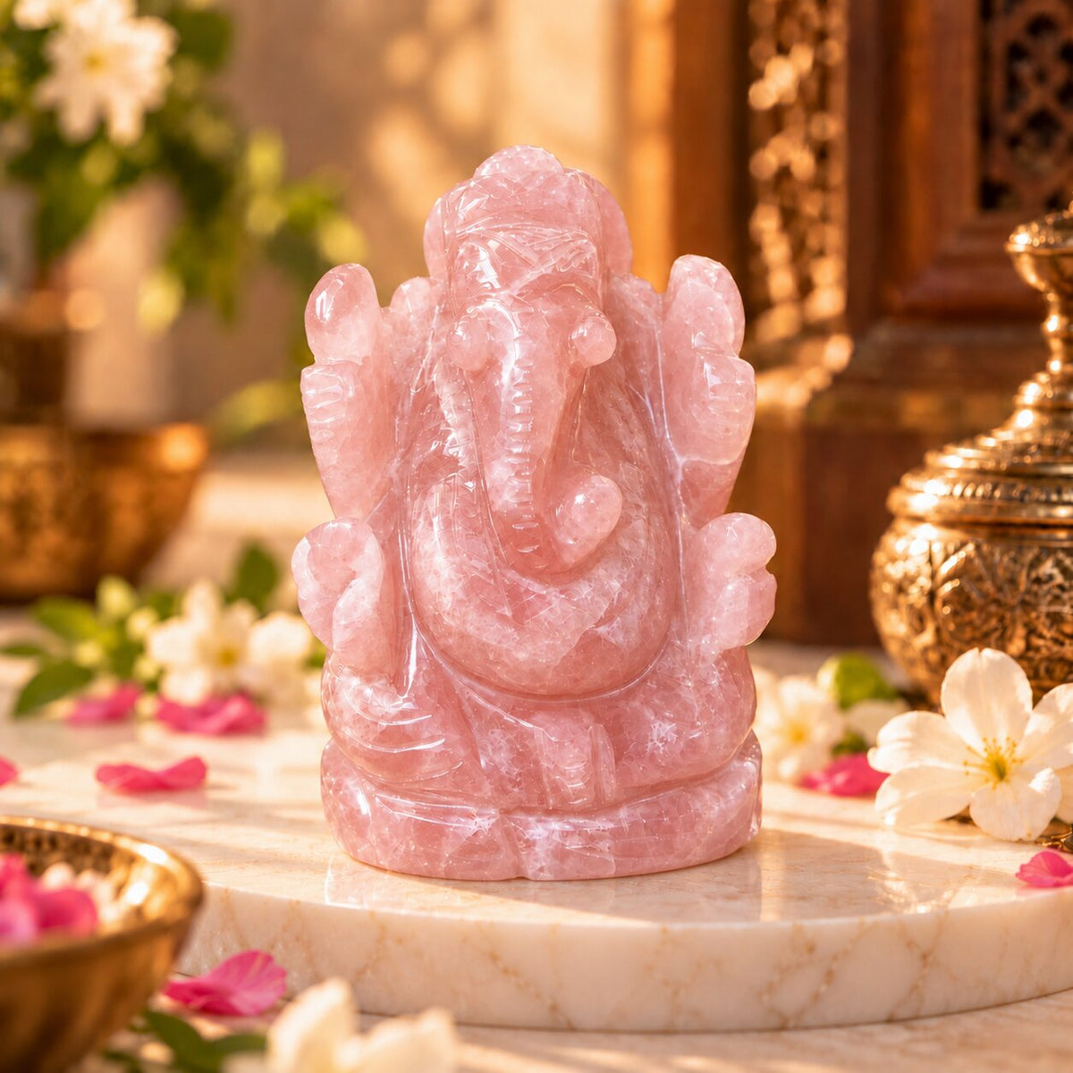 Rose Quartz Crystal ganesh ji 