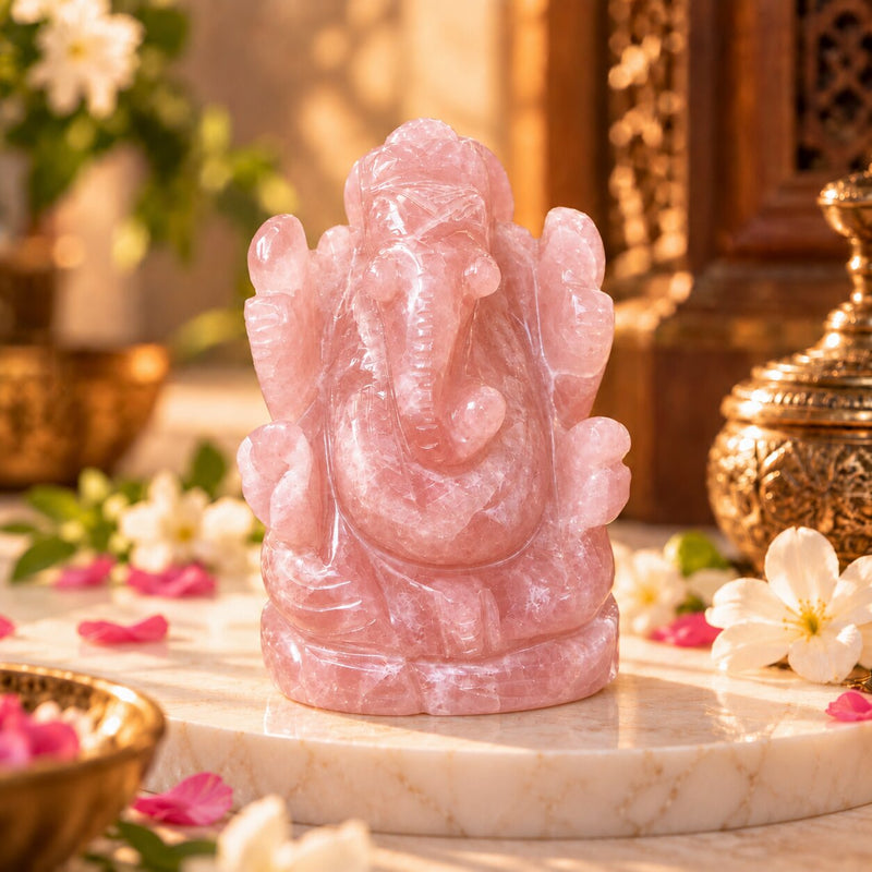 Rose Quartz Crystal ganesh ji 