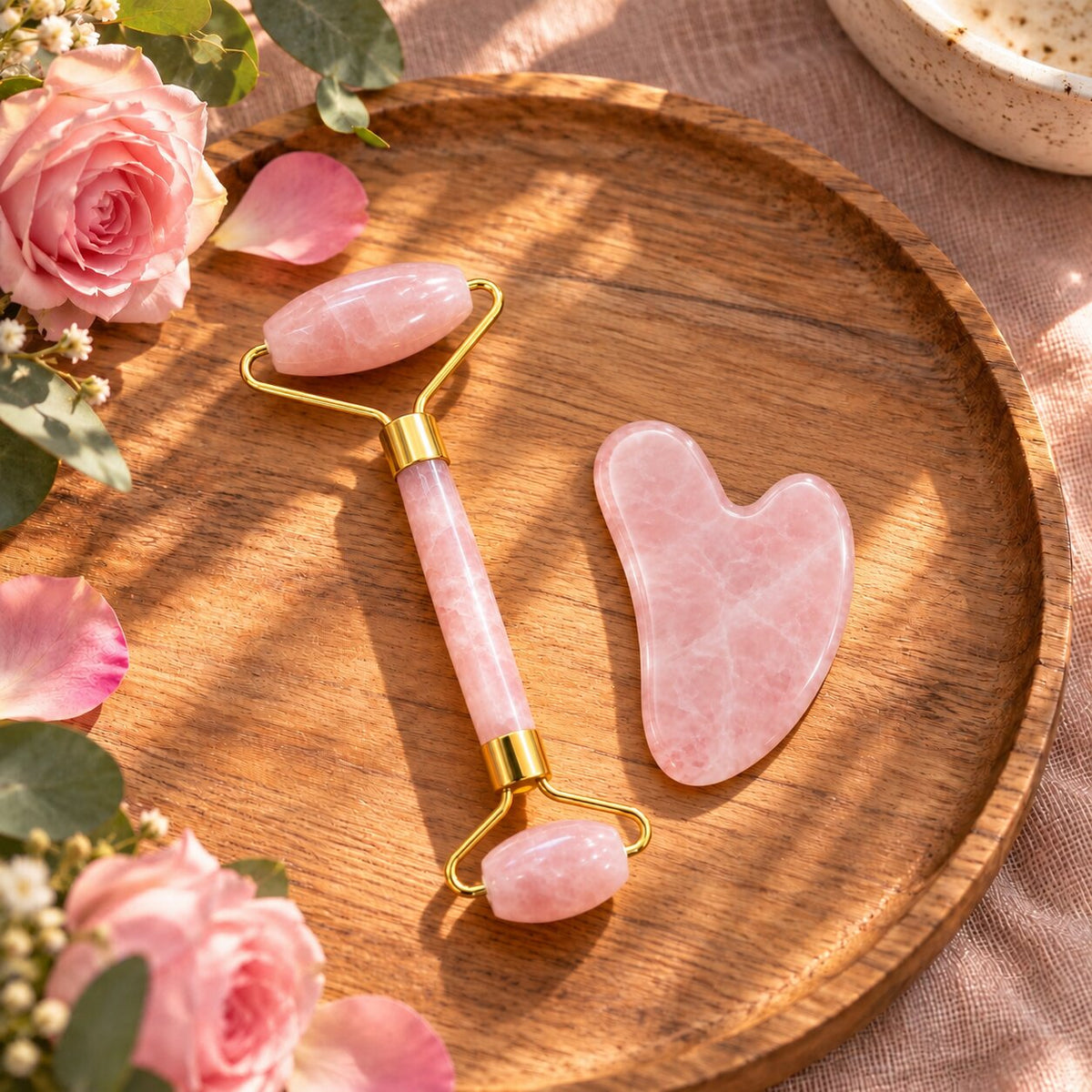  Rose Quartz Gua Sha and Roller Combo 