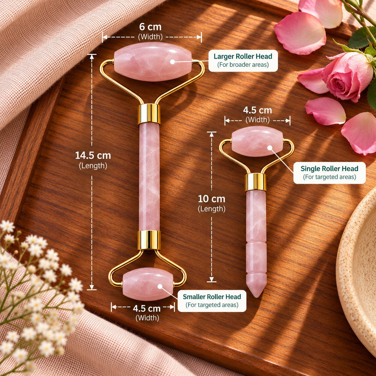 dimensions of Rose quartz crystal regular and small size roller