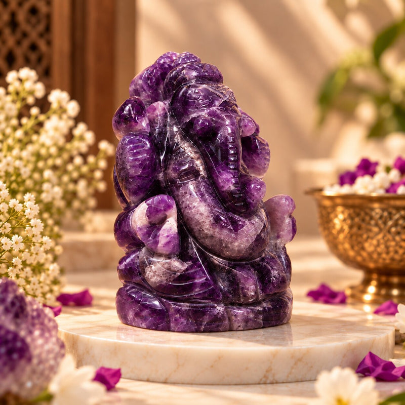 side profile of Amethyst Crystal ganesh ji 