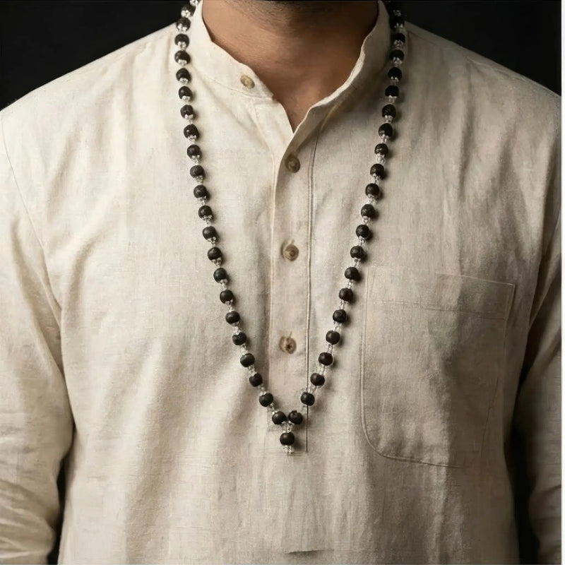 Original Silver Plated Karungali Mala - 54 Beads, 10 mm - Health and Mental Peace