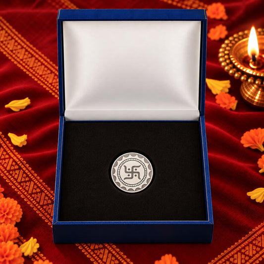 premium silver plated swastik coin