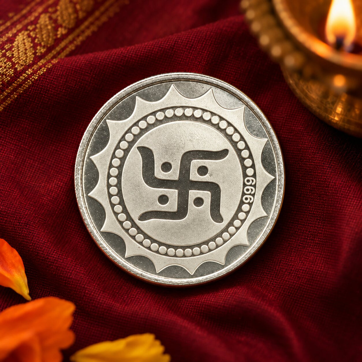 Shree Samriddhi Silver Plated Coin Collection – Swastik, Shree Yantra, Shree & Kumbh Coins for Pooja & Gifting