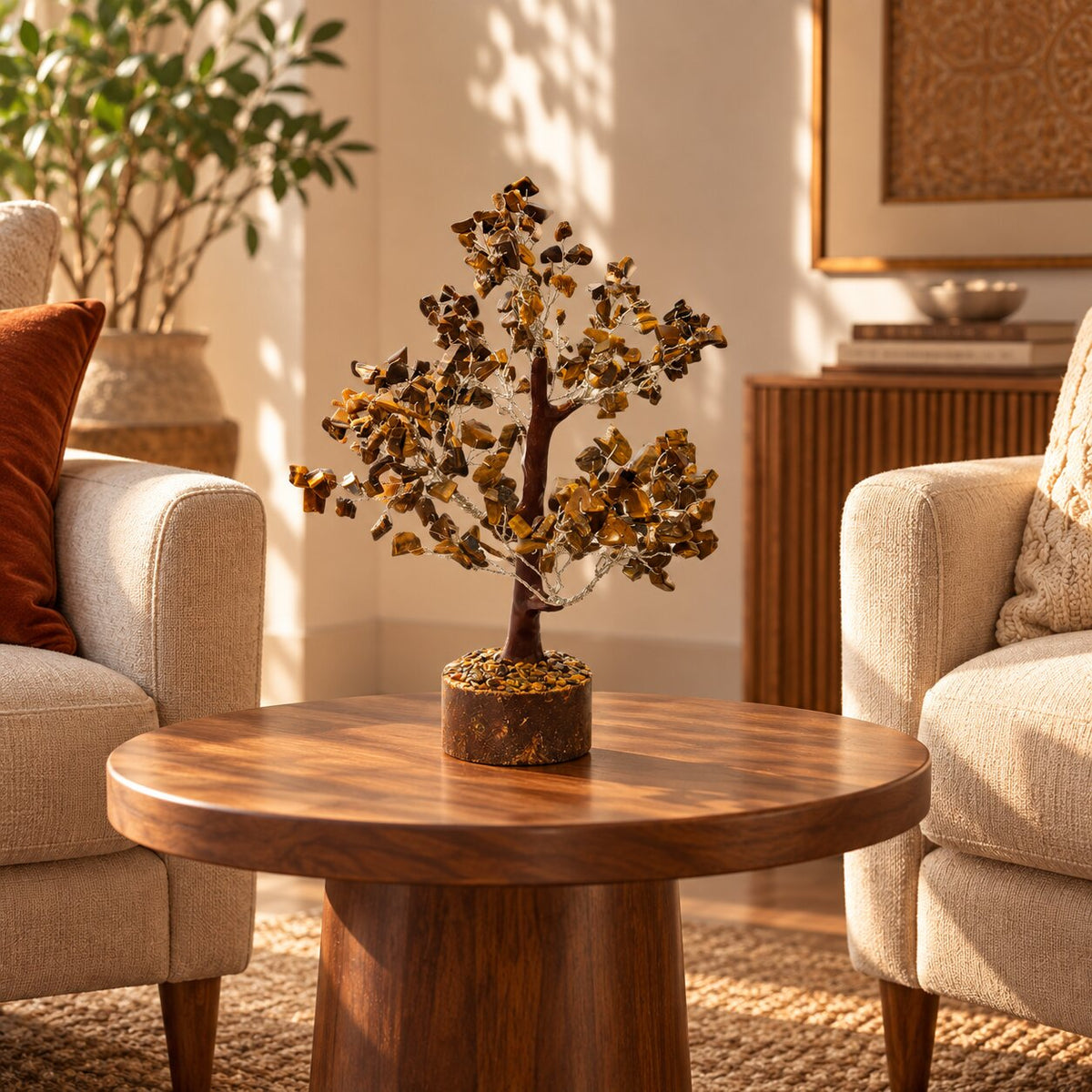 Tiger's eye tree placed on a coffee table