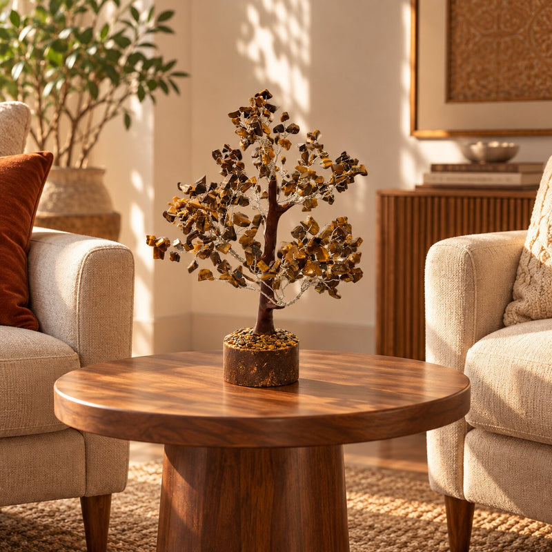 Tiger's eye tree placed on a coffee table