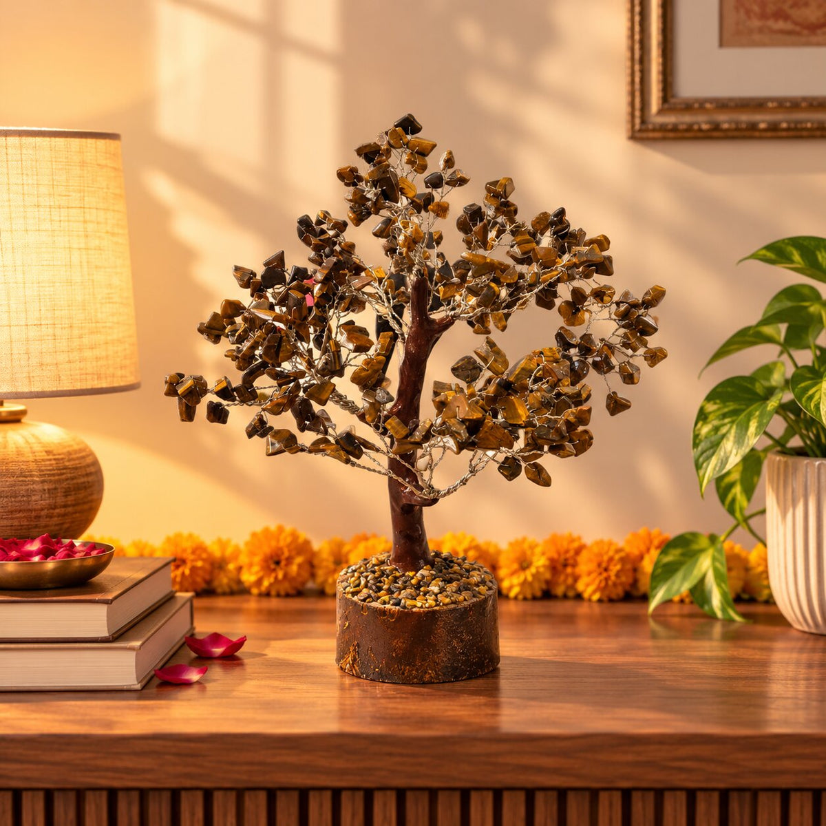 Tiger's eye tree placed on a shelf
